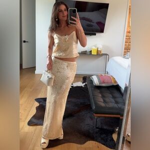 Lovers And Friends 'Lilium' Gold Sequin Embellished Skirt Size XS